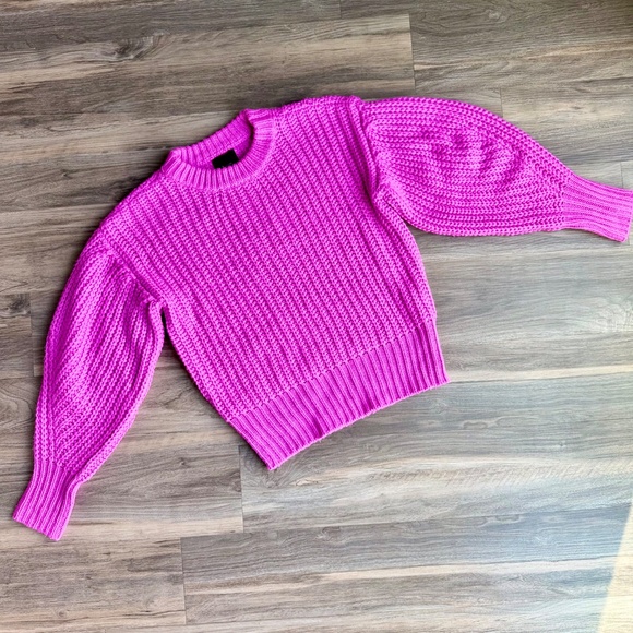 Lumière Small Bright Fuchsia Chunky Knit Balloon Sleeve Sweater - Picture 11 of 12